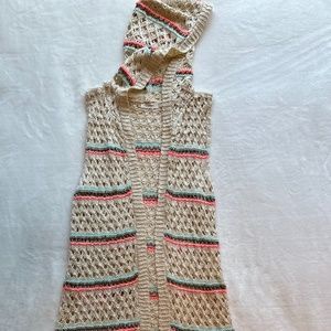 Blue Pepper Womens Cardigan Crocheted Sweater Vest with Hood Medium